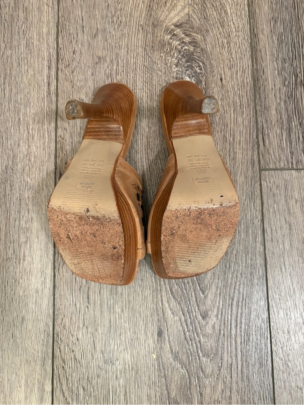 bebe Cognac Brown Leather Cutout Slide Mules - Picture 3 of 3